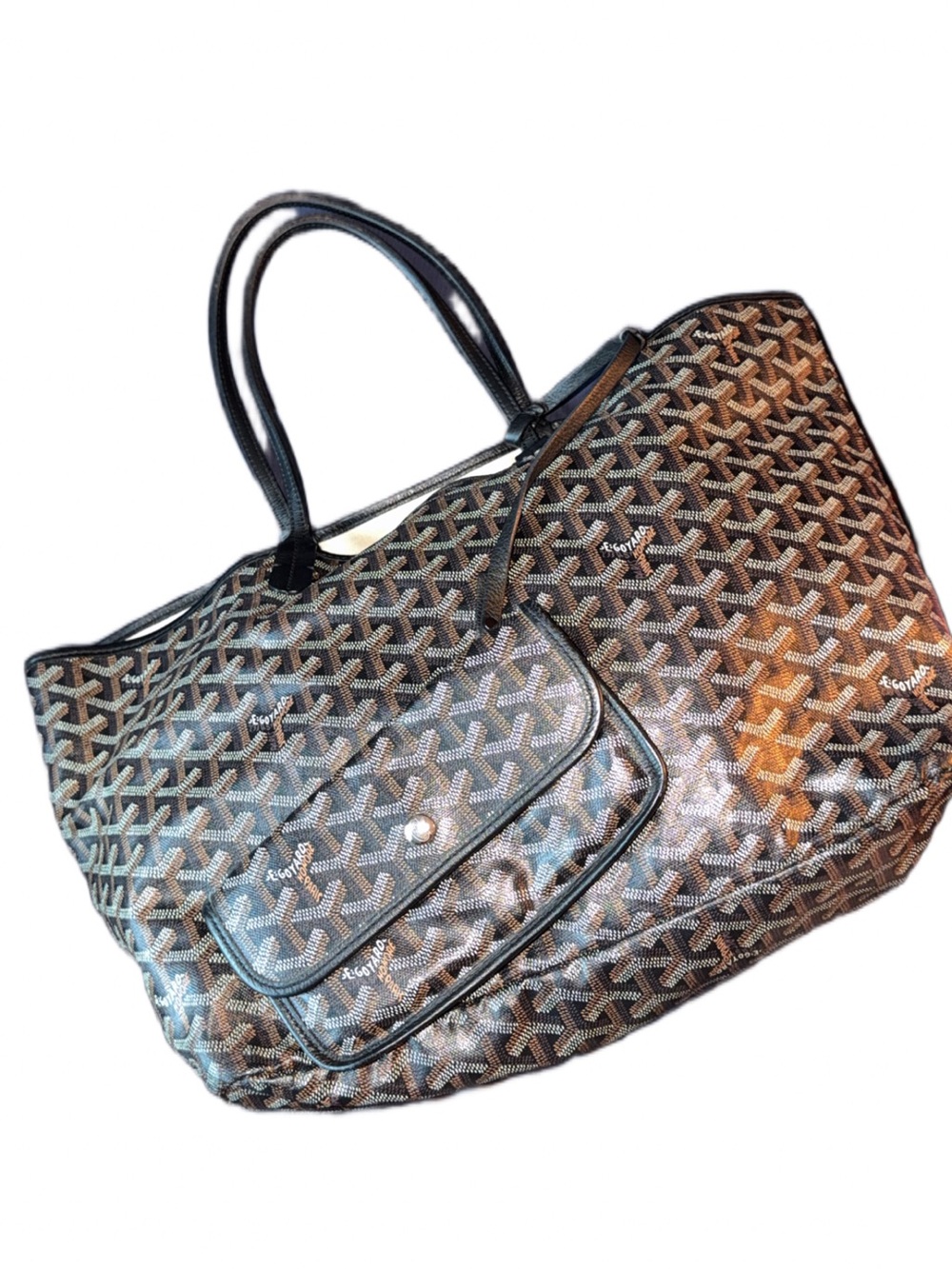 Goyard Saint Louis PM Black Goyardine Coated Canvas and Leather Tote
